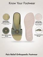 Women Green Elegant Floral Cut-Out Slip-On Wedge Sandals | Comfort Arch Support Summer Slides For Daily Use | Casual & Party Wear Orthopedic Slippers