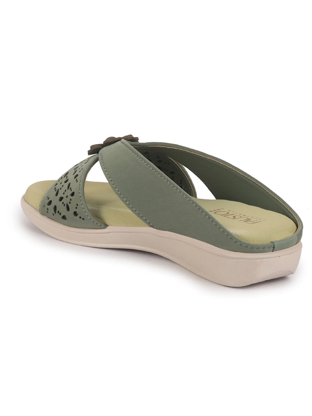 Women Green Elegant Floral Cut-Out Slip-On Wedge Sandals | Comfort Arch Support Summer Slides For Daily Use | Casual & Party Wear Orthopedic Slippers