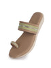 Women Khaki Embellished Slip-On Toe Ring Ortho Flats with Dual Strap | Sandals for Wedding, Party and Ethnic Wear
