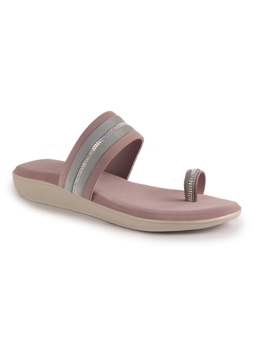 Women Lavender Embellished Slip-On Toe Ring Ortho Flats with Dual Strap | Sandals for Wedding, Party and Ethnic Wear