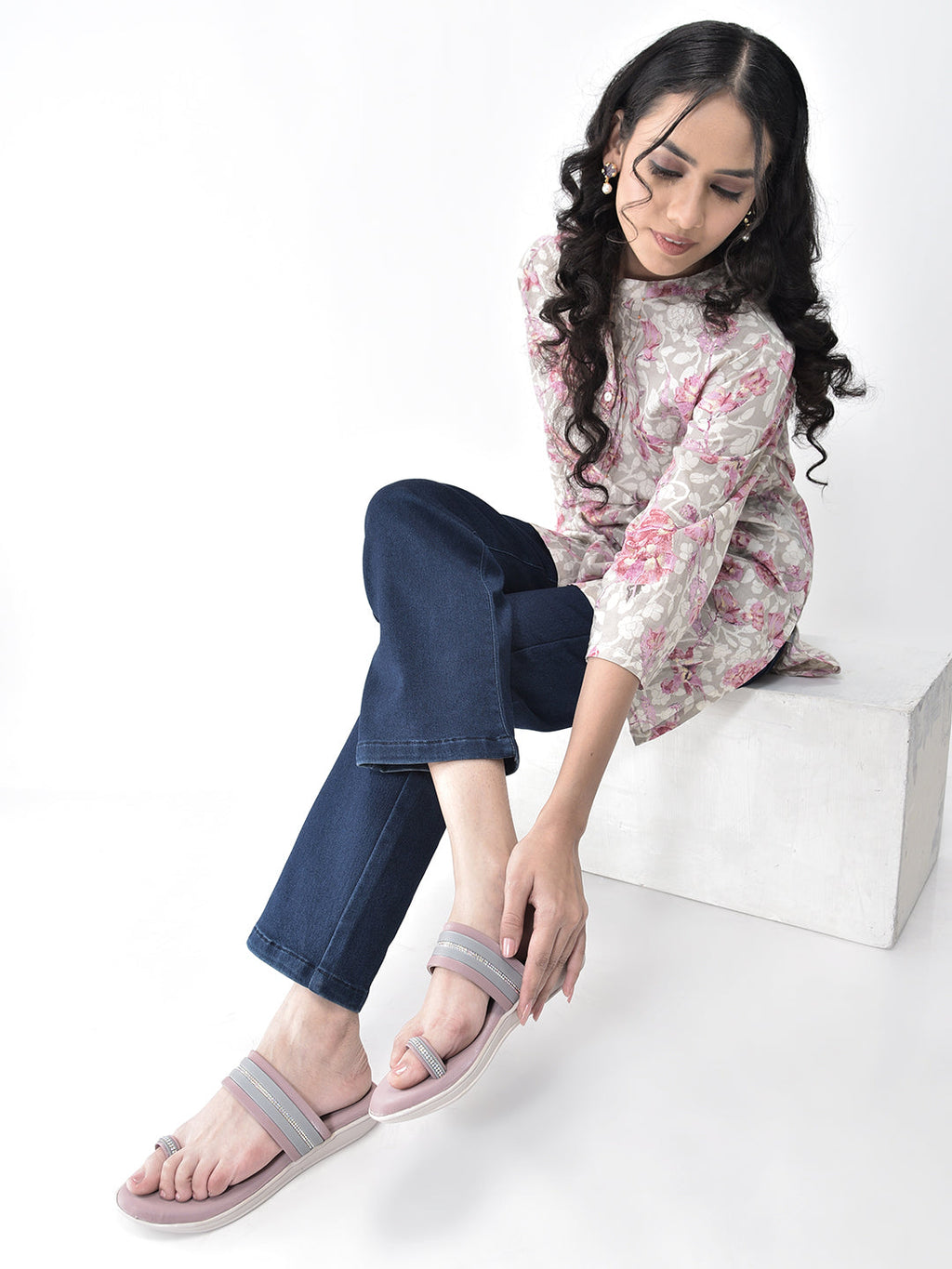 Women Lavender Embellished Slip-On Toe Ring Ortho Flats with Dual Strap | Sandals for Wedding, Party and Ethnic Wear