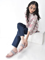Women Lavender Embellished Slip-On Toe Ring Ortho Flats with Dual Strap | Sandals for Wedding, Party and Ethnic Wear