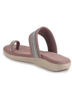 Women Lavender Embellished Slip-On Toe Ring Ortho Flats with Dual Strap | Sandals for Wedding, Party and Ethnic Wear