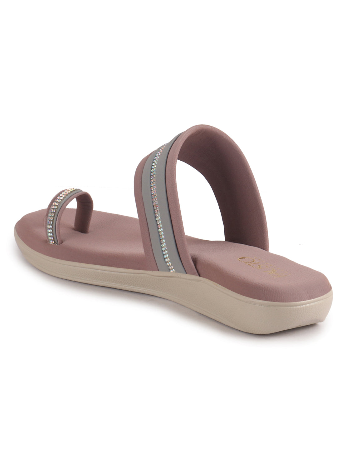 Women Lavender Embellished Slip-On Toe Ring Ortho Flats with Dual Strap | Sandals for Wedding, Party and Ethnic Wear
