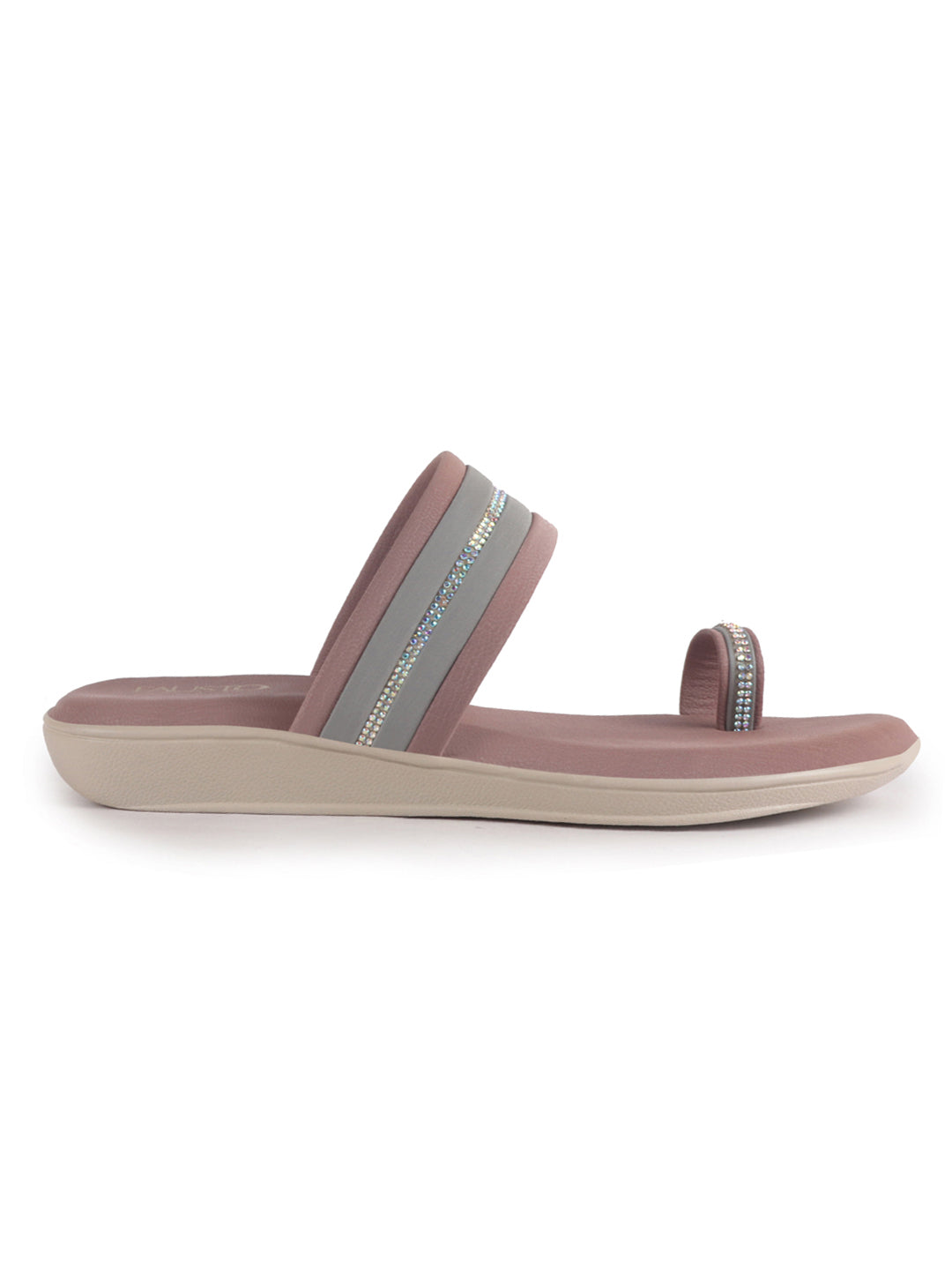 Women Lavender Embellished Slip-On Toe Ring Ortho Flats with Dual Strap | Sandals for Wedding, Party and Ethnic Wear