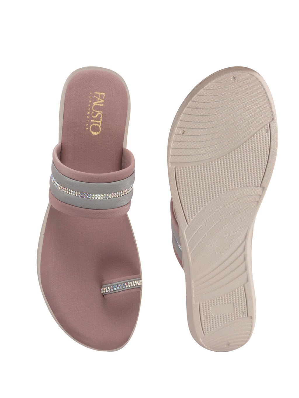 Women Lavender Embellished Slip-On Toe Ring Ortho Flats with Dual Strap | Sandals for Wedding, Party and Ethnic Wear