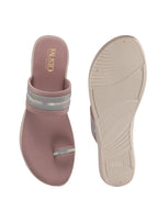 Women Lavender Embellished Slip-On Toe Ring Ortho Flats with Dual Strap | Sandals for Wedding, Party and Ethnic Wear