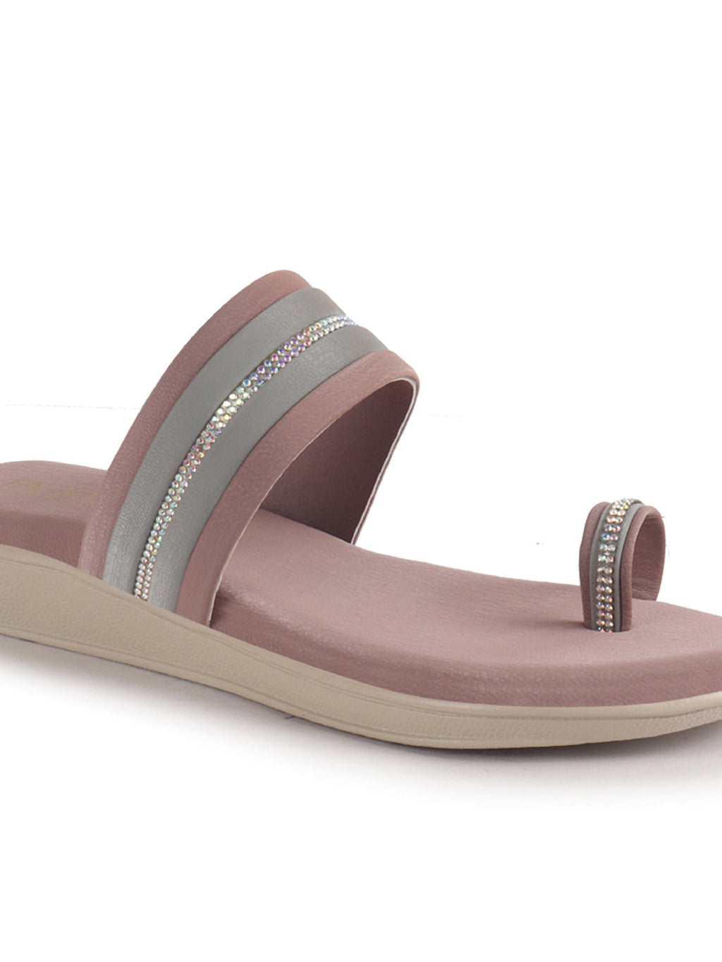 Women Lavender Embellished Slip-On Toe Ring Ortho Flats with Dual Strap | Sandals for Wedding, Party and Ethnic Wear