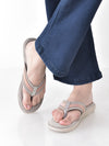 Women Grey Embellished Slip-On T-Strap Flats with Ortho Cushioned Insole | Thong Sandals for Wedding, Party | Flat Slippers for Daily Wear
