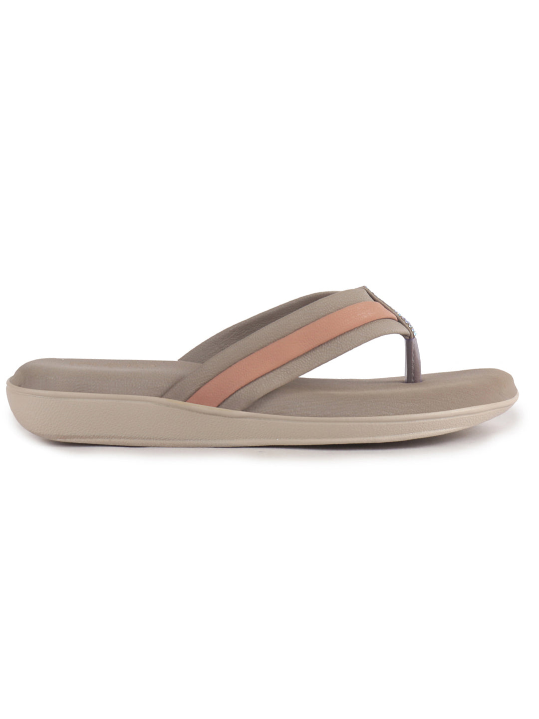 Women Grey Embellished Slip-On T-Strap Flats with Ortho Cushioned Insole | Thong Sandals for Wedding, Party | Flat Slippers for Daily Wear