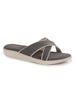 Women Dark Grey Embellished Slip-On Open Toe Ortho Flats with Cross Strap | Sandals for Wedding, Party, Ethnic Wear | All Day Flat Slippers