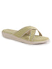 Women Green Embellished Slip-On Open Toe Ortho Flats with Cross Strap | Sandals for Wedding, Party, Ethnic Wear | All Day Flat Slippers