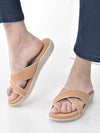 Women Yellow Embellished Slip-On Open Toe Ortho Flats with Cross Strap | Sandals for Wedding, Party, Ethnic Wear | All Day Flat Slippers