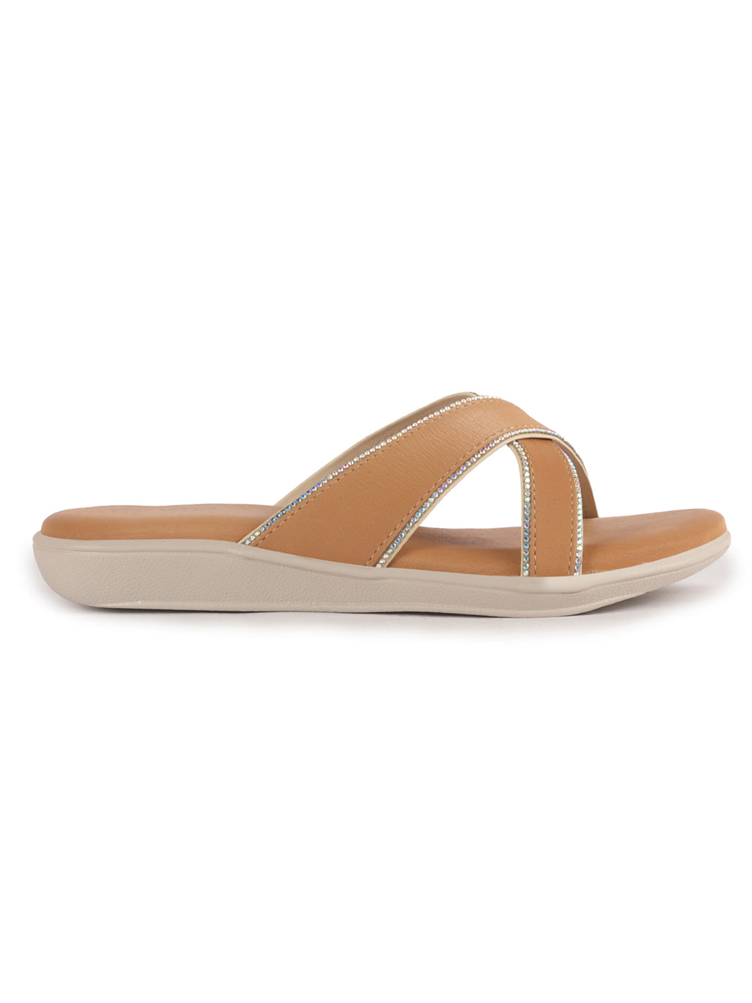 Women Yellow Embellished Slip-On Open Toe Ortho Flats with Cross Strap | Sandals for Wedding, Party, Ethnic Wear | All Day Flat Slippers