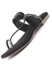 Women Black Elegant Toe-Ring Embellished Flat Slip On Sandals|Party Slippers with Soft Cushioned Insole|Festive and Casual Outings
