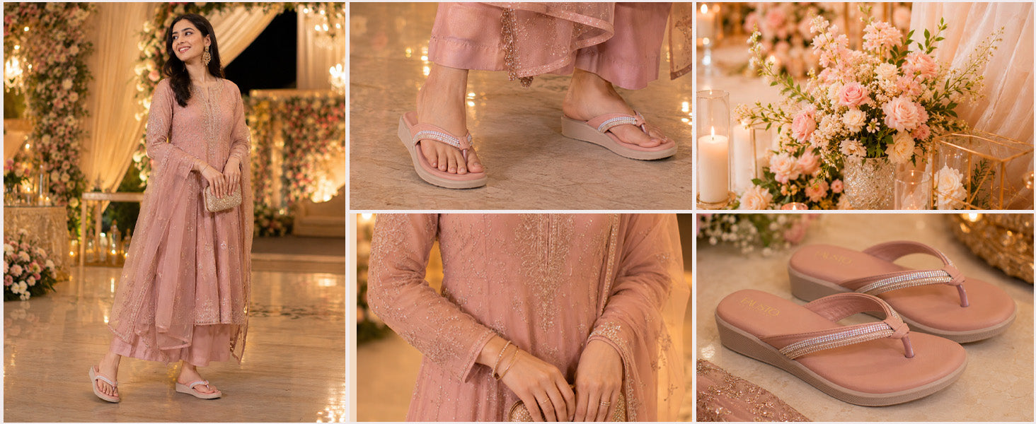Women Khaki Elegant Embellished Shimmery Wedding T-Strap Flat Slip On Slippers|Soft Cushioned Footbed|Party, Reception, Festive