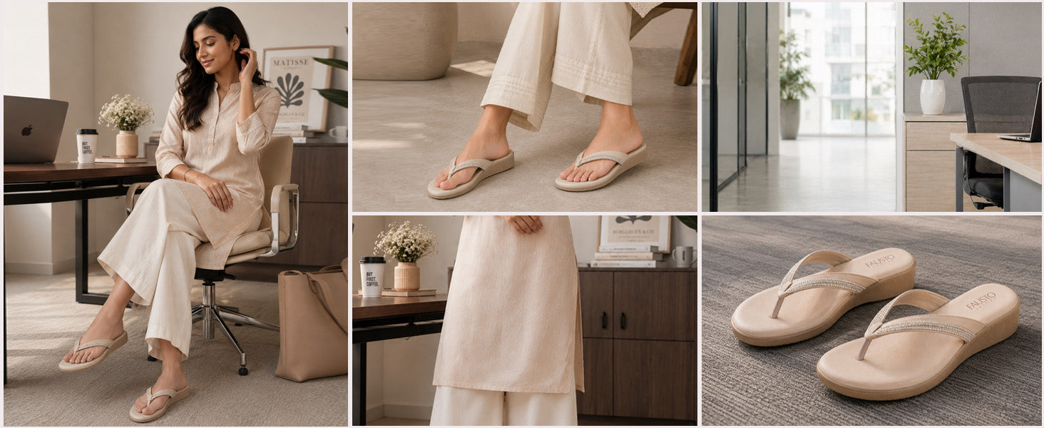 Women Khaki Elegant Embellished Shimmery Wedding T-Strap Flat Slip On Slippers|Soft Cushioned Footbed|Party, Reception, Festive