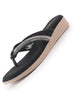 Women Black Elegant Embellished Shimmery Wedding T-Strap Flat Slip On Slippers|Soft Cushioned Footbed|Party, Reception, Festive