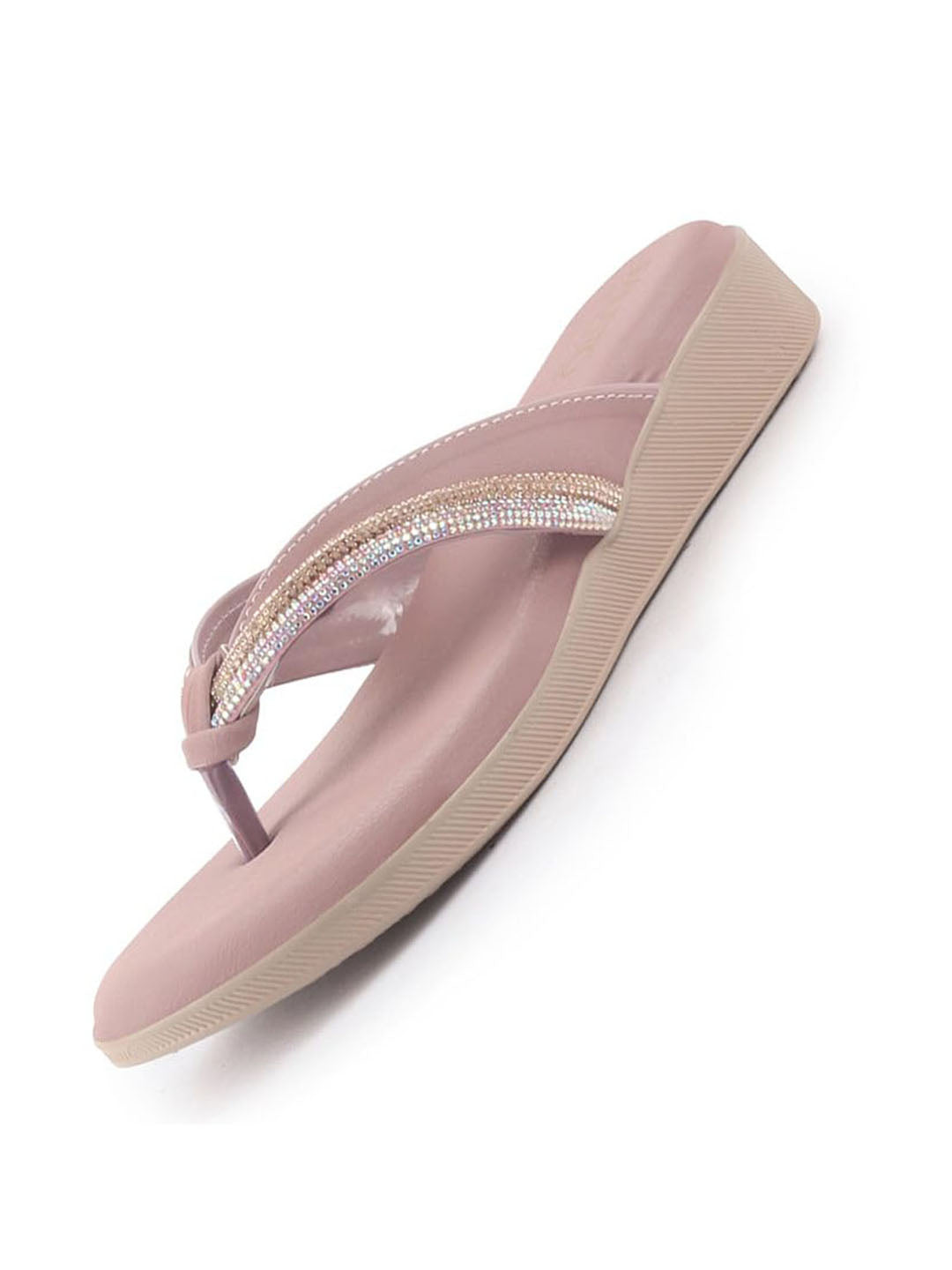 Women Lavender Elegant Embellished Shimmery Wedding T-Strap Flat Slip On Slippers|Soft Cushioned Footbed|Party, Reception, Festive
