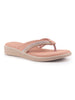 Women Pink Elegant Embellished Shimmery Wedding T-Strap Flat Slip On Slippers|Soft Cushioned Footbed|Party, Reception, Festive