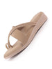 Women Khaki Embellished Shimmery Cross Strap Toe Ring Wedding Slip On Slippers|Soft Cushioned Footbed Wedge Sandals|Party, Mehndi, Festive