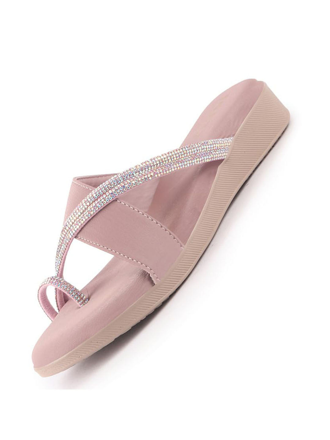 Women Lavender Embellished Shimmery Cross Strap Toe Ring Wedding Slip On Slippers|Soft Cushioned Footbed Wedge Sandals|Party, Mehndi, Festive