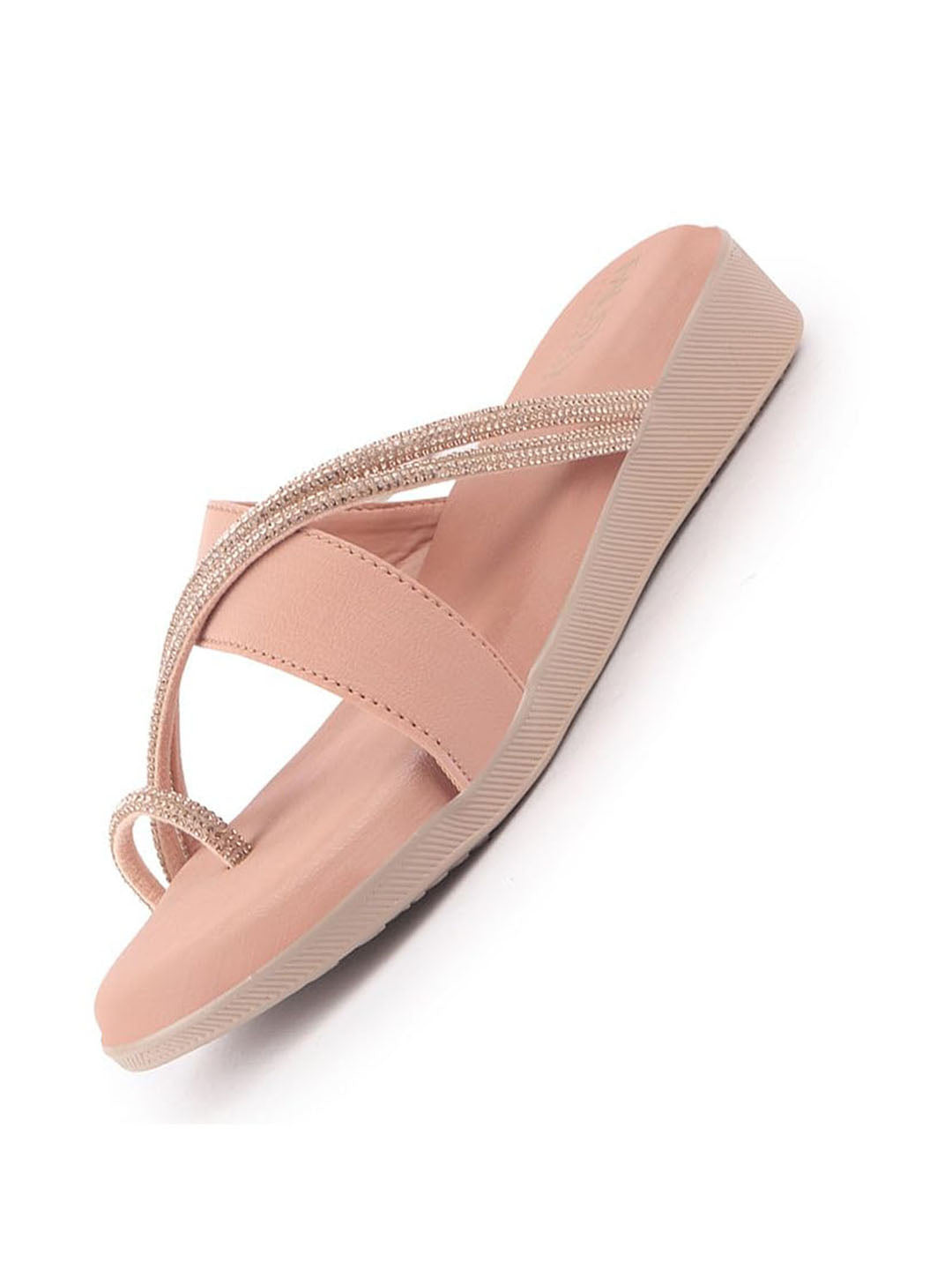 Women Pink Embellished Shimmery Cross Strap Toe Ring Wedding Slip On Slippers|Soft Cushioned Footbed Wedge Sandals|Party, Mehndi, Festive