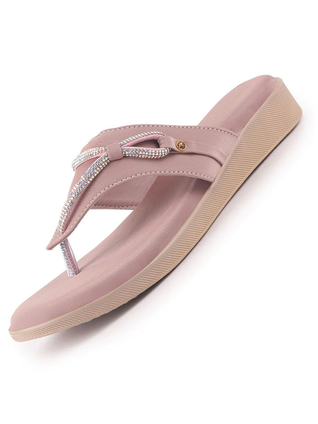 Women Lavender Embellished Wedding Slip-On Flats with Bow Design Studded T-Strap|Ethnic Wedge Sandals with Cushioned Insole|Party, Festive