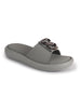 Women Grey Open Toe Flat Buckle Slip On Sliders | Cushioned Insole Slippers with Extra Comfort | Trendy Flat House Sandals for All Day Wear