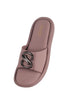 Women Peach Open Toe Flat Buckle Slip On Sliders | Cushioned Insole Slippers with Extra Comfort | Trendy Flat House Sandals for All Day Wear