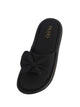 Women Black Open Toe Bow Design Slip On Sliders | Extra Comfort Cushioned Insole Slippers | Classic Flat Sandals for All Day Long