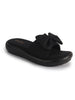 Women Black Open Toe Bow Design Slip On Sliders | Extra Comfort Cushioned Insole Slippers | Classic Flat Sandals for All Day Long