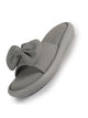 Women Grey Open Toe Bow Design Slip On Sliders | Extra Comfort Cushioned Insole Slippers | Classic Flat Sandals for All Day Long