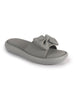 Women Grey Open Toe Bow Design Slip On Sliders | Extra Comfort Cushioned Insole Slippers | Classic Flat Sandals for All Day Long