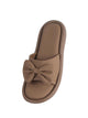 Women Tan Open Toe Bow Design Slip On Sliders | Extra Comfort Cushioned Insole Slippers | Classic Flat Sandals for All Day Long