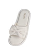 Women White Open Toe Bow Design Slip On Sliders | Extra Comfort Cushioned Insole Slippers | Classic Flat Sandals for All Day Long