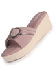Women Lavender Buckle Design Wedge Heel Sandals|Comfortable Slip-On Platform Slides For All Day Wear, Casual and Party|Soft Cushioned Insole