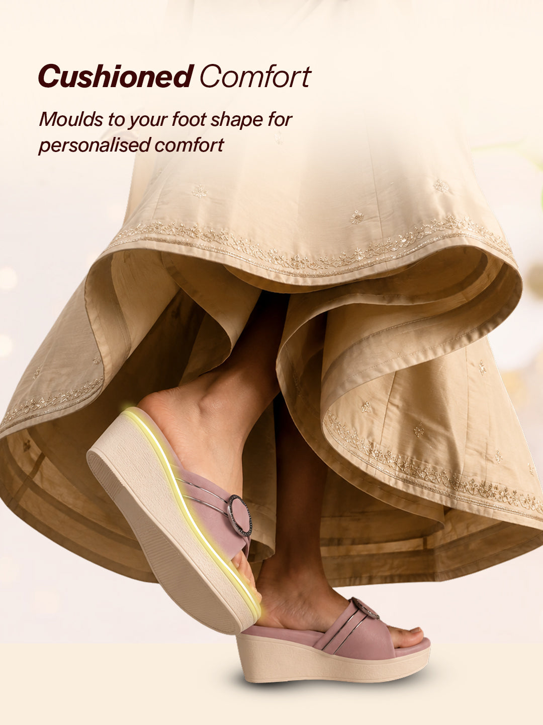 women lavender buckle design wedge heel sandals|comfortable slip-on platform slides for all day wear, casual and party|soft cushioned insole