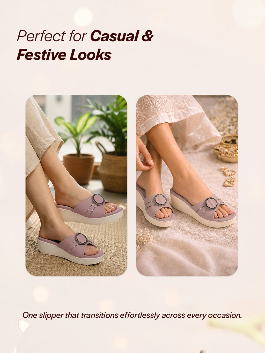 women lavender buckle design wedge heel sandals|comfortable slip-on platform slides for all day wear, casual and party|soft cushioned insole