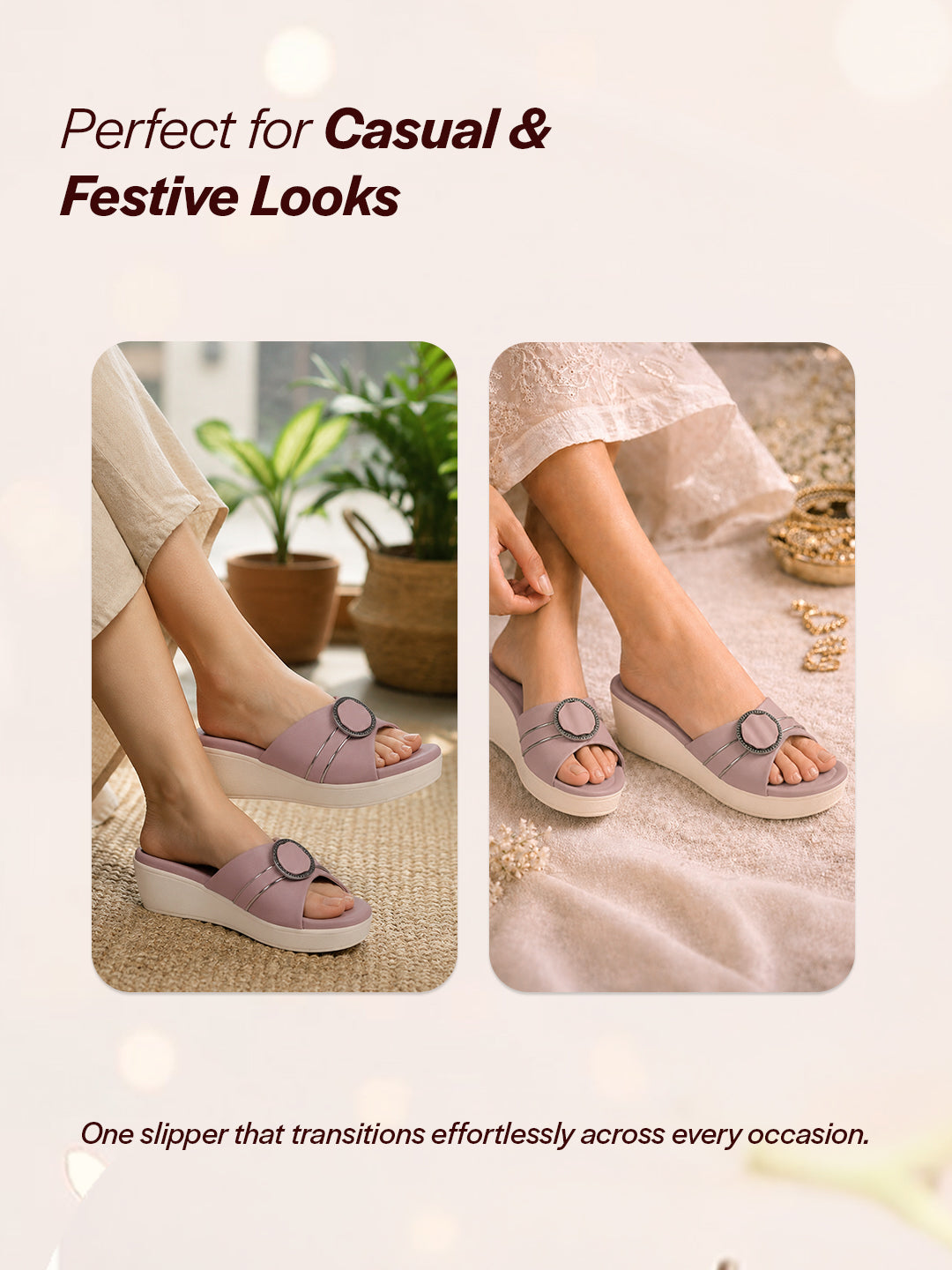 women lavender buckle design wedge heel sandals|comfortable slip-on platform slides for all day wear, casual and party|soft cushioned insole