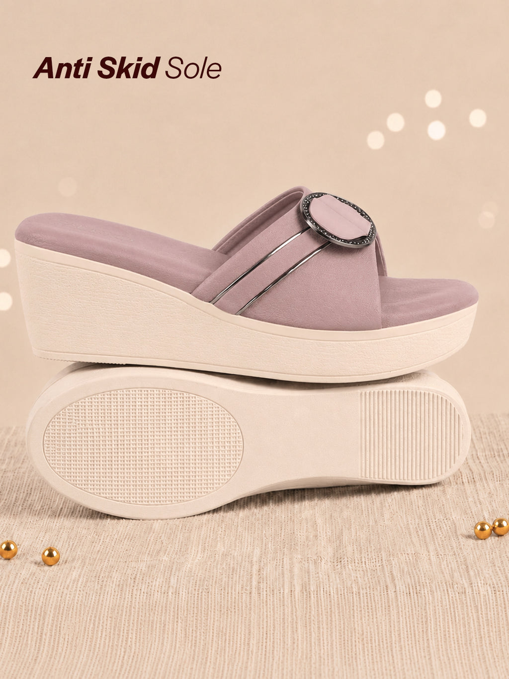 women lavender buckle design wedge heel sandals|comfortable slip-on platform slides for all day wear, casual and party|soft cushioned insole