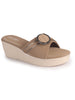 Women Tan Buckle Design Wedge Heel Sandals | Comfortable Slip-On Platform Slides For All Day Wear, Casual and Party | Soft Cushioned Insole