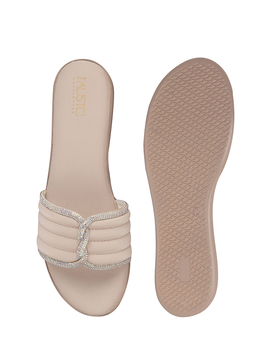 Women Cream Rhinestone Strap Wedge Heel Ethnic Slip On Sandals for Wedding, Anarkali, Indo-Western Dress|Open Toe Ortho Slippers with Soft Cushioned Footbed