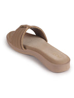 Women Khaki Rhinestone Strap Wedge Heel Ethnic Slip On Sandals for Wedding, Anarkali, Indo-Western Dress|Open Toe Ortho Slippers with Soft Cushioned Footbed