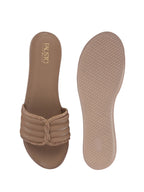 Women Khaki Rhinestone Strap Wedge Heel Ethnic Slip On Sandals for Wedding, Anarkali, Indo-Western Dress|Open Toe Ortho Slippers with Soft Cushioned Footbed