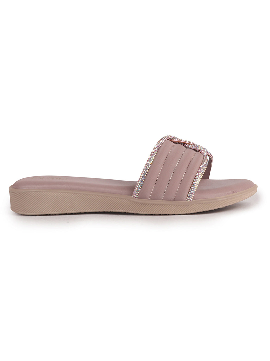 Women Lavender Rhinestone Strap Wedge Heel Ethnic Slip On Sandals for Wedding, Anarkali, Indo-Western Dress|Open Toe Ortho Slippers with Soft Cushioned Footbed
