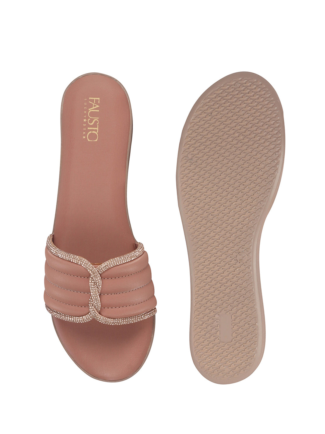 Women Pink Rhinestone Strap Wedge Heel Ethnic Slip On Sandals for Wedding, Anarkali, Indo-Western Dress|Open Toe Ortho Slippers with Soft Cushioned Footbed