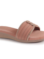 Women Pink Rhinestone Strap Wedge Heel Ethnic Slip On Sandals for Wedding, Anarkali, Indo-Western Dress|Open Toe Ortho Slippers with Soft Cushioned Footbed
