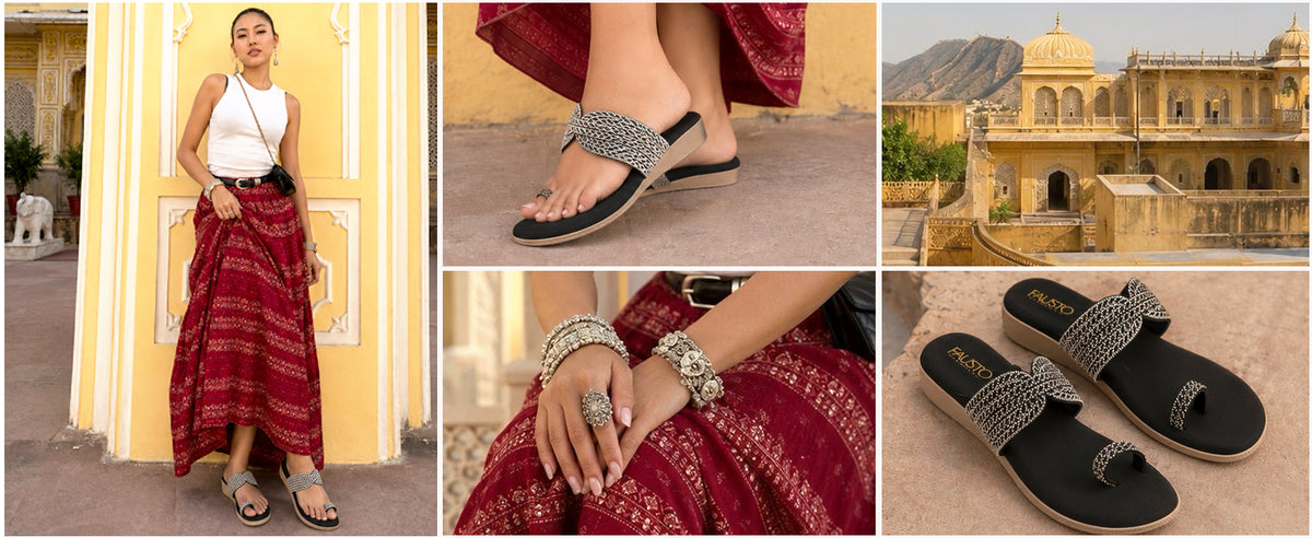 Women Khaki Toe Ring Crystal Strap Slip-On Ethnic Party Dress Sandals|Low Heel Wedge Slip On Ortho Slippers|Perfect for Wedding, Indian Festivals, Traditionals