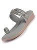 Women Grey Toe Ring Crystal Strap Slip-On Ethnic Party Dress Sandals|Low Heel Wedge Slip On Ortho Slippers|Perfect for Wedding, Indian Festivals, Traditionals